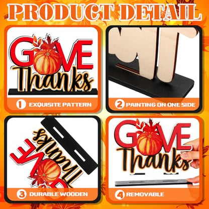 CroBlissful 6 Pcs Thanksgiving Wood Table Centerpiece, Turkey Pumpkin Decor - style: Thanksgiving