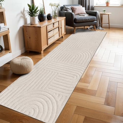 SHACOS Soft Cozy Fluffy Arch Pattern High-Low Pile Runner Rugs 2x10 Beige - color: Beige, size: 2'x10'