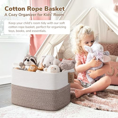 Goodpick 50L Large Woven Rope Storage Basket, Rectangle, Brown - color: Brown, size: 18"L x 14"W x 12"H
