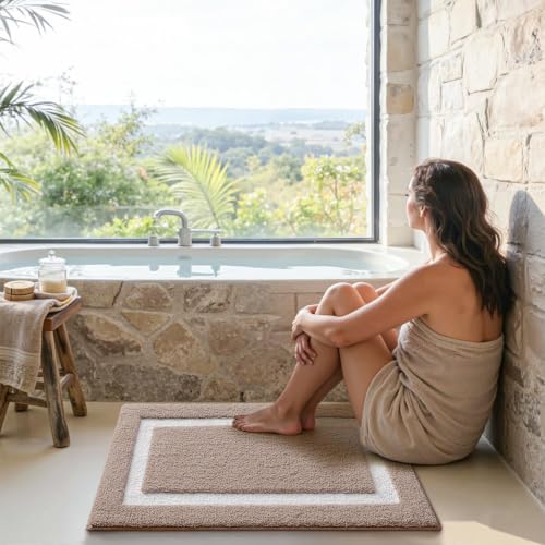 LUMI Bathroom Rug, Non Slip Absorbent Bath Mat, Dark Beige, 16"x24" - color: Dark Beige, size: 16"x24"