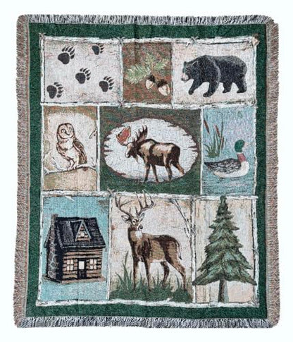Moose Bear Lodge Woven Tapestry Throw Blanket 50"x60" - color: Moose