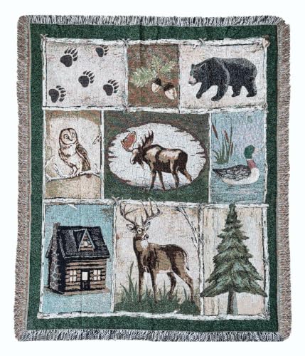 Moose Bear Lodge Woven Tapestry Throw Blanket 50"x60" - color: Moose