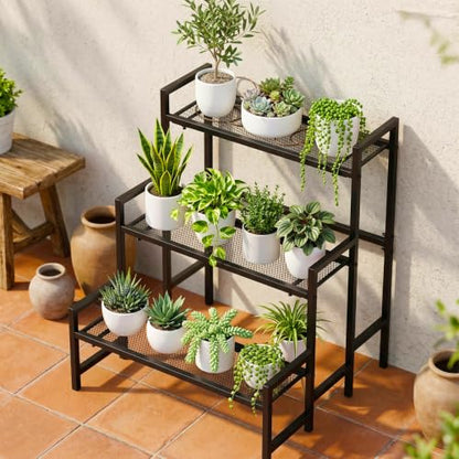 Garden 4 you 3-Tier Expandable Metal Plant Stand, Adjustable Stair Rack - color: Black, size: Expandable 3-Tier
