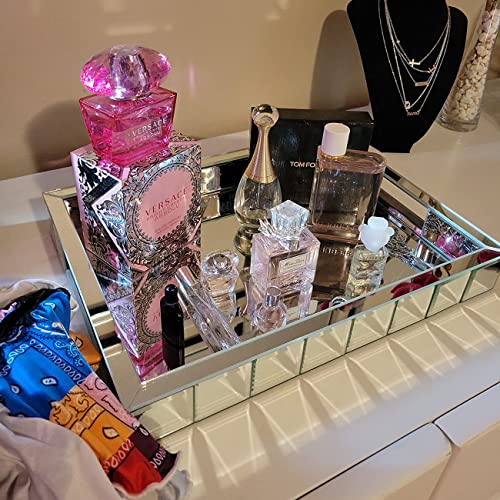 Wocred Perfume Tray,Super Gorgeous Vanity Tray with Handles,Jewelry Organizer Decorative Tray for Dresser,Coffee Table,Bedroom Ottoman(11”x15”x2”) - size: 15" x 11" x 2"
