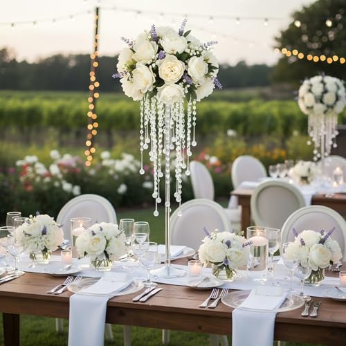 10pcs Crystal Centerpieces for Tables 21.65in Silver Flower Stand - color: Silver, size: 10×S