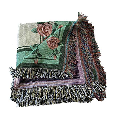 Rose Jacquard Woven Tapestry Throw Blanket 50"x60" - color: Rose