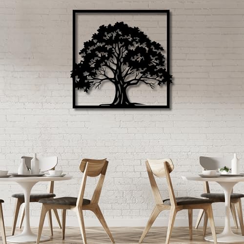 Tree of Life Metal Wall Art Decor | 17'' x 17'' x 0.05'' Tree Art Themed Wall Decorations | Handmade Indoor and Outdoor Wall Art (Tree, Black) - size: 17'' x 17'', style: Tree of life