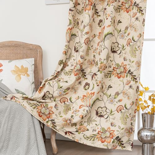 Blackout Curtains for Bedroom, Paisley Floral Pattern Window Drapes 63 Inch Length for Living Room, Thermal Insulated Grommet Curtains, 2 Panels - color: Cashew Floral, size: 52"W x 63"L (Pack of 2)