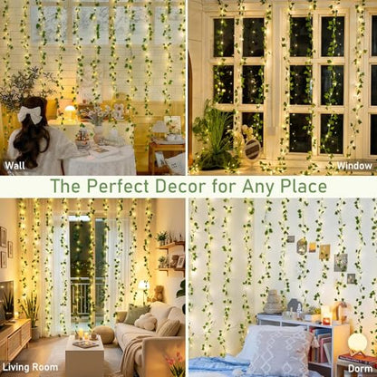 JMEXSUSS Vine Curtain Lights, 200 LED Vines with Fairy Lights for Bedroom - color: Ivy, size: 6.5x6.5ft - 200 LED
