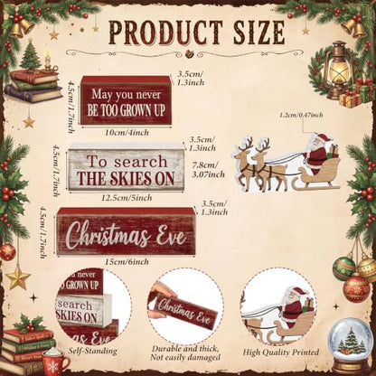 Moucuny 4 Pcs Christmas Table Decorations for Home Wooden Santa Sleigh Sign - style: Christmas Eve