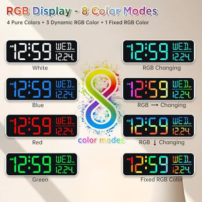 Peakeep Large Display Digital Alarm Clock for Bedroom with Date Day of Week - color: White and Multicolor