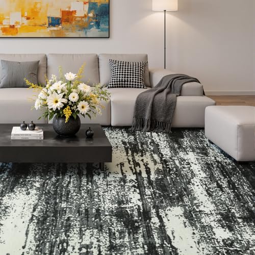Merelax 5x7 Black White Washable Area Rug Non-Slip Faux Wool Abstract Rug - color: Black White, size: 5' x 7'(60''x84'')