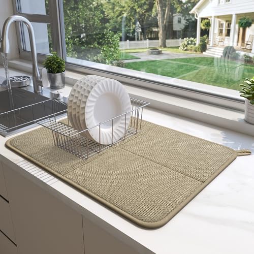 YDKGL Dish Drying Mat for Kitchen Counter, Absorbent Dish Mat，Brown 16x24 - color: Brown, size: 16" x 24"(1 Pack)