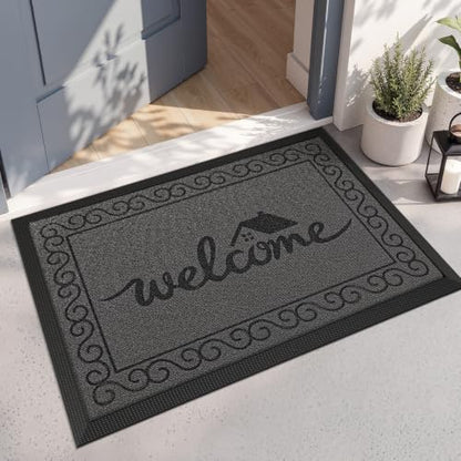 LUMI Outside Welcome Door Mat 24x36, Non-Slip Heavy Duty Dirt Trapper, Grey - color: Grey Welcome Home, size: 24"x36"