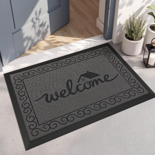 LUMI Outside Welcome Door Mat 24x36, Non-Slip Heavy Duty Dirt Trapper, Grey - color: Grey Welcome Home, size: 24"x36"