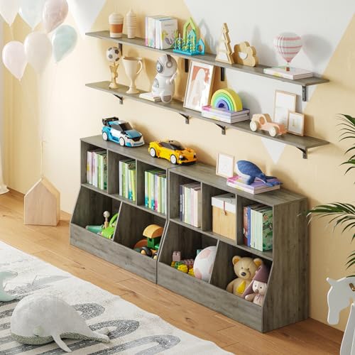 DINZI LVJ Long Wall Shelves, 47.3Inch Wooden Floating Shelves with Brackets - color: Grey Wash, size: 47.3 Inch