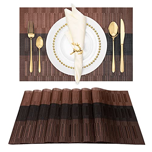 Winknowl Placemats Set of 8, Heat Resistant Non-Slip Vinyl Woven Table Mats for Dining Table, Washable Durable Elegant Place Mats for Kitchen Indoor/Outdoor Use (Coffee) - color: Bamboo Coffee, size: Set of 8