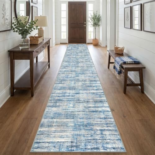 KOZYFLY Washable Long Runner Rug 2.6x20 Hallway Stair Rug Runner Blue Beige - color: Blue Beige, size: 2'8" x 20' (Runner)