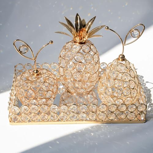 Elegant Decorative Trays & Crystal Fruit 4pcs Set, Crystal Tea Light Holder - Wedding Centerpieces for Holidays, Home Table Decorations, Fruit Displays and Candle Holders - color: Gold, size: Rectangular