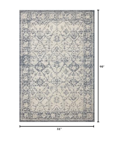 Loloi Magnolia Home Gigi Ivory/Blue 2'-7" x 7'-6" Runner Rug - color: Ivory / Blue, size: 2'7" x 7'6" (Rectangular)