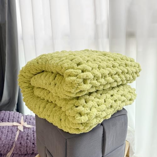 Soft Chunky Knit Throw Blanket for Couch, Cozy Warm Knitted Blankets - color: Green, size: 48"x71"(Large Size Throw)