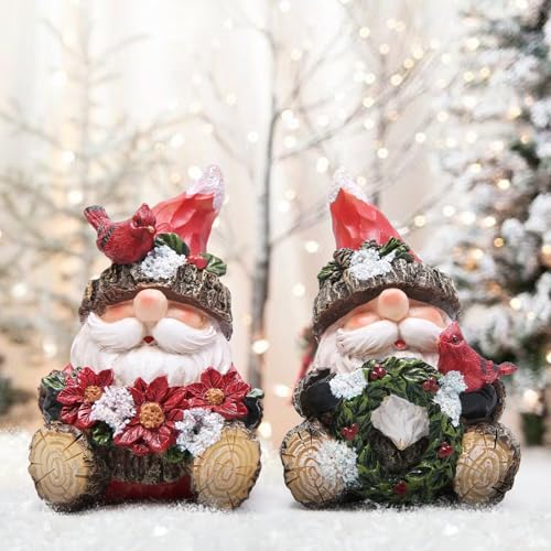 Hodao 2PCS Christmas Santa Figurines, Handmade Woodcut Xmas Holiday Decor - color: Red-2