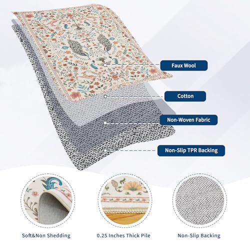 Garvee Floral Runner Rug 2x6 Washable Runner Rug Peacock Print Soft Beige - color: Beige, size: 2' x 6' (Rectangular)
