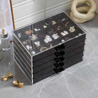 YUFONG Earring Storage Box Organizer 5 Drawers with 120 Small Compartments - color: Black