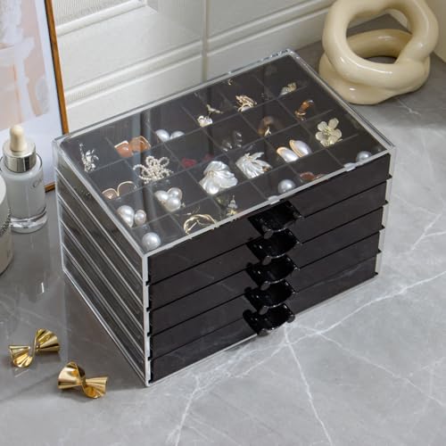 YUFONG Earring Storage Box Organizer 5 Drawers with 120 Small Compartments - color: Black
