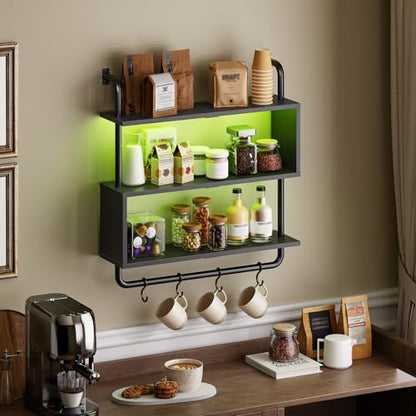 HOOBRO Floating Shelves with LED Lights, 29.5" LED Wall Mounted Shelf - color: Black