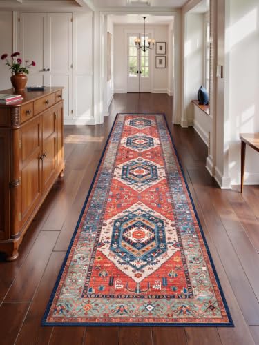 SERISSA 2'6"x12' Washable Non Slip Boho Runner Rug for Hallway，Rust - color: Rust/Multi, size: 2'6" x 12' (Runner)