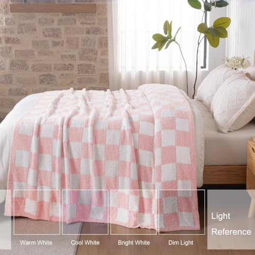 Exclusivo Mezcla Checkered Knit Blanket Twin Size for Bed, Pink - color: Pink, size: Twin (60"x80")