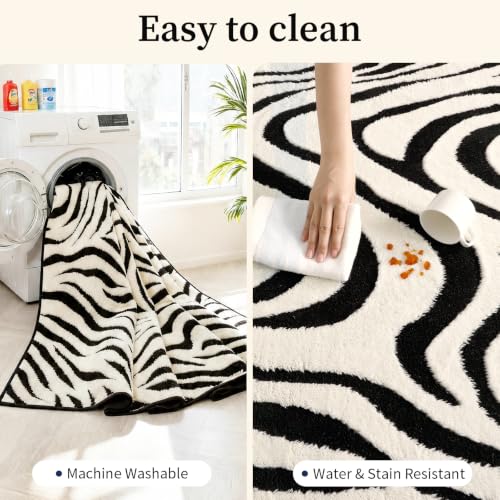 YIHOUSE Zebra Round Area Rugs 6ft: Modern Washable Non-Slip Circle Rug - color: Zebra (Black & Cream), size: 6' (Round)