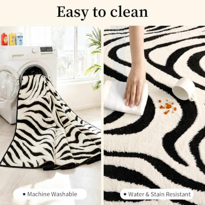 YIHOUSE Zebra Round Area Rugs 6ft: Modern Washable Non-Slip Circle Rug - color: Zebra (Black & Cream), size: 6' (Round)
