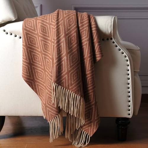 CUDDLE DREAMS Premium Cashmere Throw Blanket with Fringe (Diamond Ochre) - color: Diamond Ochre