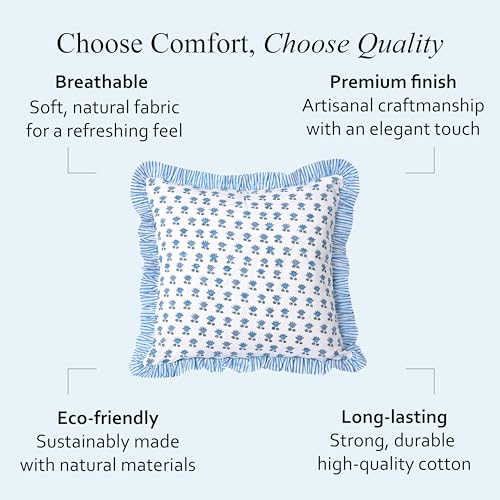 CPC Arctic Blue Block Print Ruffle Pillow Cover 18x18 Inch, Pack of 2 - color: Arctic Blue, size: 18" x 18" (Pack of 2)