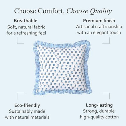 CPC Arctic Blue Block Print Ruffle Pillow Cover 18x18 Inch, Pack of 2 - color: Arctic Blue, size: 18" x 18" (Pack of 2)