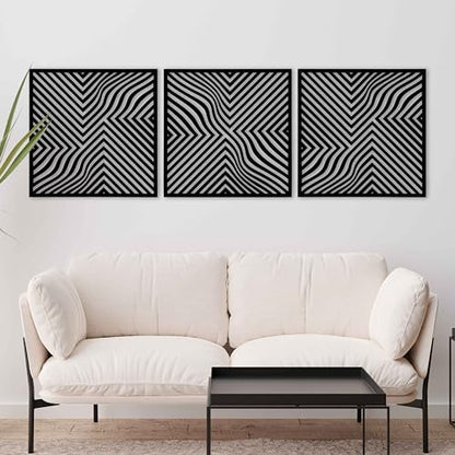 Modern Optical Wave Wood Wall Art Set, Extra Large Mid Century Wooden Decor, 3 Piece Geometric Flow Line Panels, Abstract Home Accent for Living Room and Bedroom
