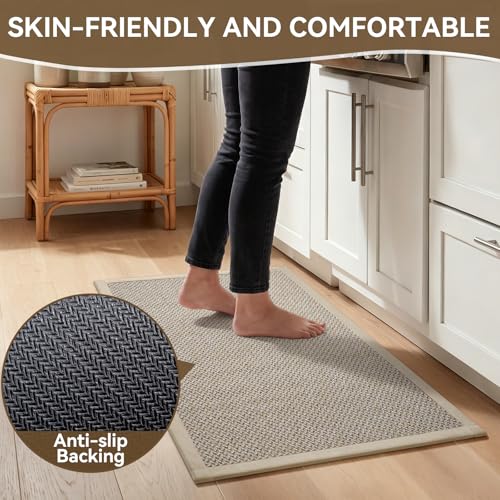 Kitchen Rugs Set of 2 PCS Non Slip Washable Brown 17"x30"+17"x59" - color: Brown, size: 17"x30"+17"x59"