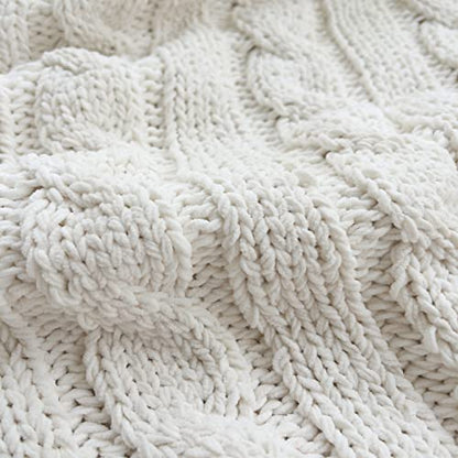 Chenille Chunky Knitted Throw Blanket with 14pcs Pom Poms Tassel Super Soft Cozy Warm Blanket for Sofa Bed Soft Couch 50 x60 inches (White)?-¡­ - color: Pom-pom-white, size: Throw 50"X60"