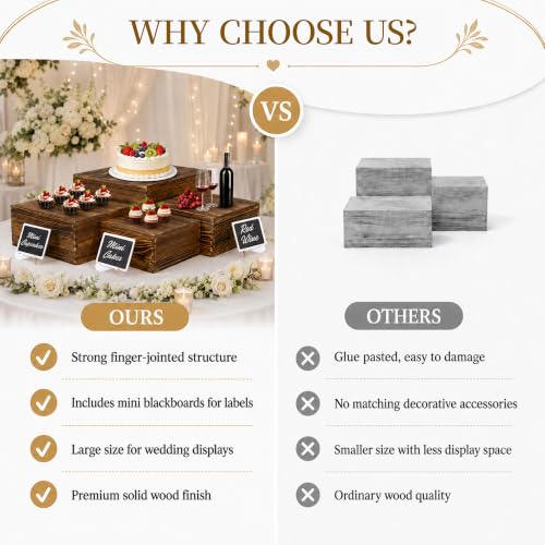 4 Pack Wooden Buffet Risers Cupcake Stand Buffet Display with Mini Signs - color: Brown, size: 4 Pcs