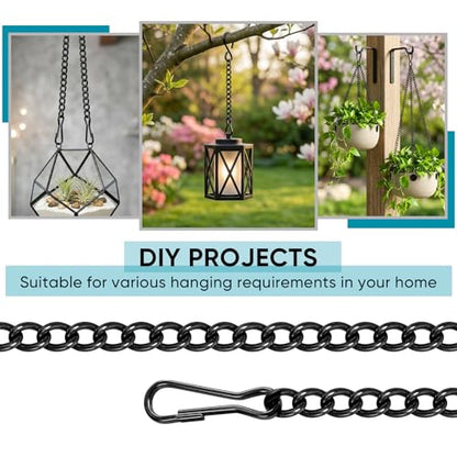 30 Inch Metal Chain for Hangings, Black Chains, with Safety Hooks - color: Black