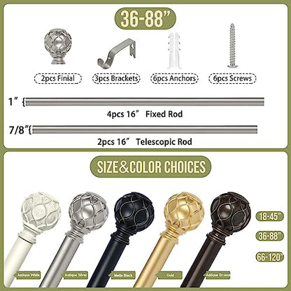 TANGWIN Farmhouse Curtain Rod Adjust 36-88",Heavy Duty Boho,Antique Silver - color: Antique Silver, size: 36-88" & 1pack