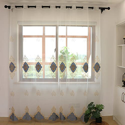 SLOW SOUL 2 Panels European Luxury Curtains Velvet Embroidered Tulle for Living Room Kitchen Bedroom Sheer Curtain with Grommet Light Blue 50W X 90L inch - color: Lightblue/Grommets, size: 50"W x 90"L (Pack of 2)