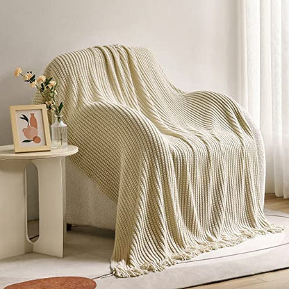 Blagic Knit Throw Blanket for Couch and Bed with Tassels,Camel, 50"x60" - color: I-camel, size: 50 × 60 in