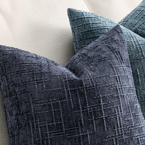 MIULEE Chenille Textured Throw Pillow Covers Navy Blue 18x18 Set of 2 - color: Navy Blue, size: 18" x 18" (Pack of 2)