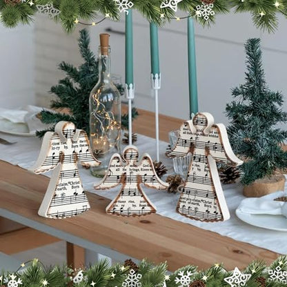 Redbaker 3 Pcs Christmas Wooden Angel Table Decor with Musical Carols - style: Angel