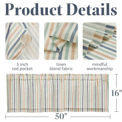 jinchan Linen Boxter Stripe Valances for Window 16 inch,Coastal,1 Panel - color: Boxter Stripe | Multi Coastal on Linen, size: 50"W x 16"L (Pack of 1)