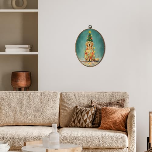 OINDADE Funny Christmas Golden Retriever Dog Oval Wall Art Hanging Decor - color: Christmas Golden