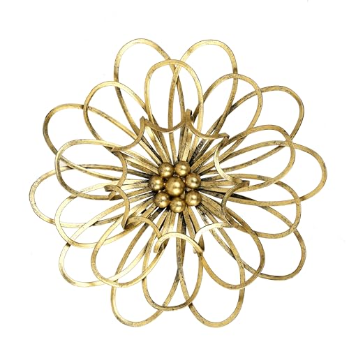 Remenna Metal Flowers Wall Decor, Metal Rustic Wall Art Decoration Farmhouse Wall Decorations Multiple Floral Hanging Decor for Bathroom Living Room Home Office Garden Kitchen 13inch (Rustic Gold) - color: Rustic Gold